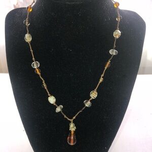 Elegant Beaded Necklace with Amber Accents
